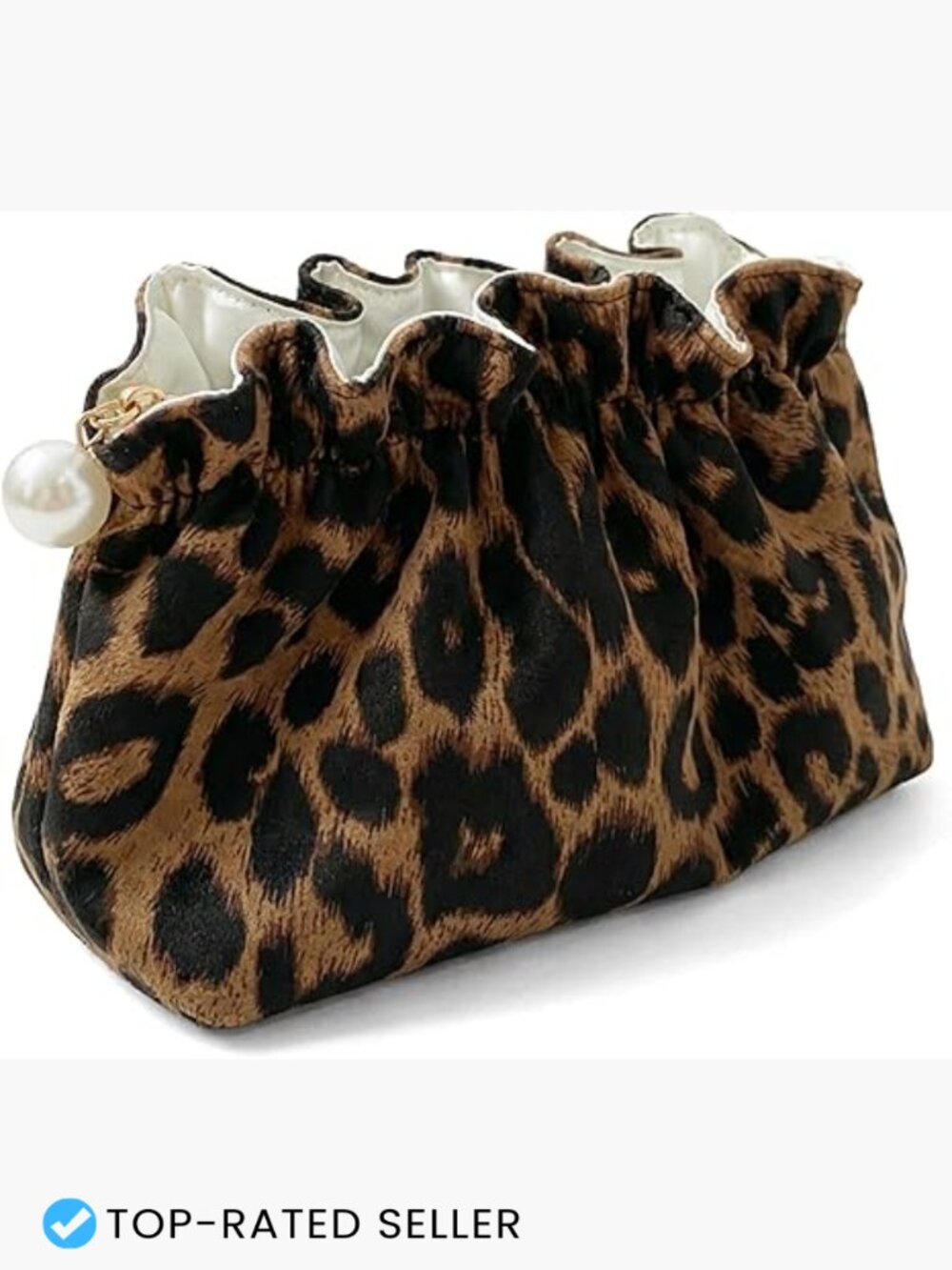 Cheetah Print Makeup Bag Travel Toiletry Cosmetic Pouch with Pearl Zipper